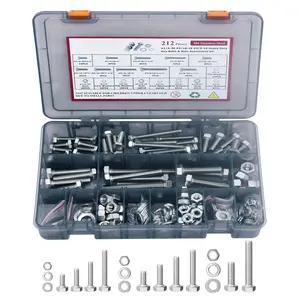 212 count Nuts and  Assortment kit,1/4-20, 5/16-18, 3/8-16 Stainless Steel Machine Screws Set,Assorted  Nuts and washers kit with case