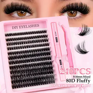 80D Eyelash Growth Kit, Independent Lashes with Dual Glue Tweezers, D Curl Mixed Lengths, Non-Toxic, Easy Application, Perfect for Home Makeup