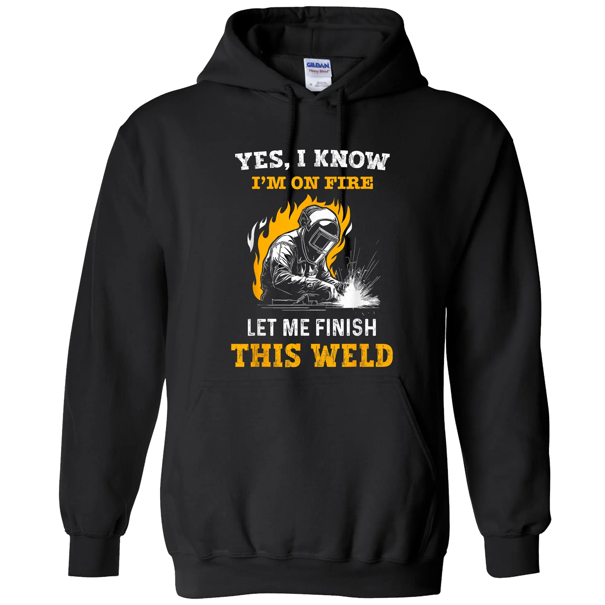 Men's Cotton Blend Graphic Hoodie, Funny Welder Hoodie, Yes I Know I'm On Fire Let Me Finish This Weld Sweatshirt, Welding Graphic Pullover, Casual Long Sleeve Hooded Top