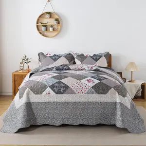 Oversized King Bedspreads 120x120 3 Pcs California King Quilt Extra Large All Season Quilt Sets Rustic King Size Bedding Reversible Lightweight Coverlet Bed Cover Grey