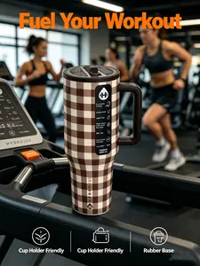 HydroJug 40oz, Brown Plaid, Insulated Stainless Steel Cup, Flip Straw, All-day Hydration, Portable Drinkware, Water Bottle, Reusable Water Bottle, Stylish Design, Sports Cup gift