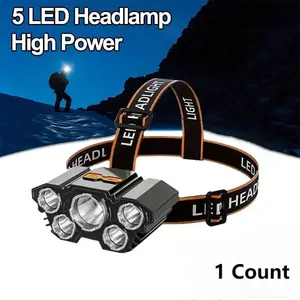 4-Pack 5 LED Rechargeable Headlamps, USB Rechargeable High Lumen Brightness Camping Lights, Adjustable Lightweight for Outdoor Activities, Night Running & Fishing