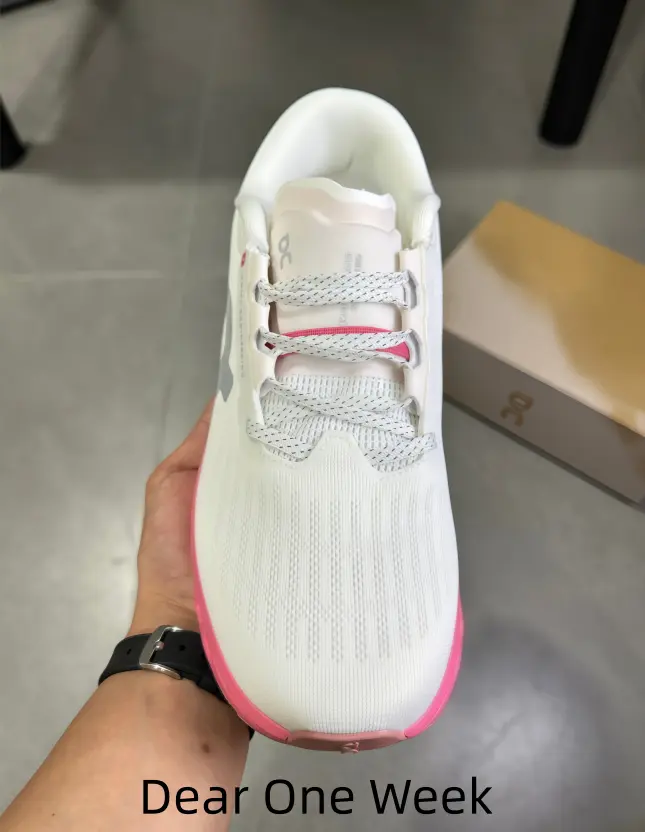 Cream pink contrast lightweight athletic shoes stretch woven upper segmented hollow shock midsole anti slip outsole comfy footwear for mountain hiking weekend travel workouts