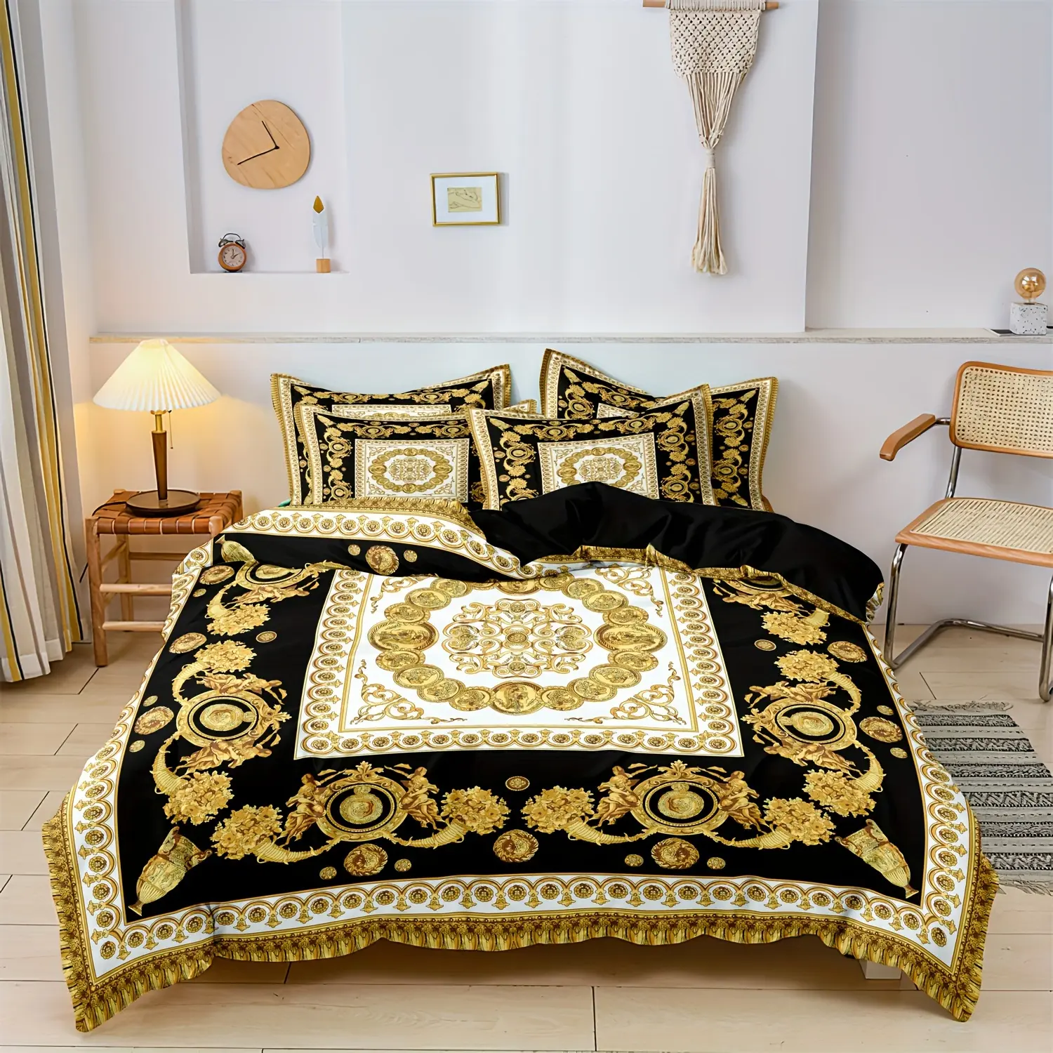 3-Piece Artistic 3D Gold Lion Print Decorative Bedding Set (no Quilt), Decorative Bedsheet Sets, Includes 1 Fitted Sheet & 2 Pillowcases, Home Bedroom Decoration Supplies