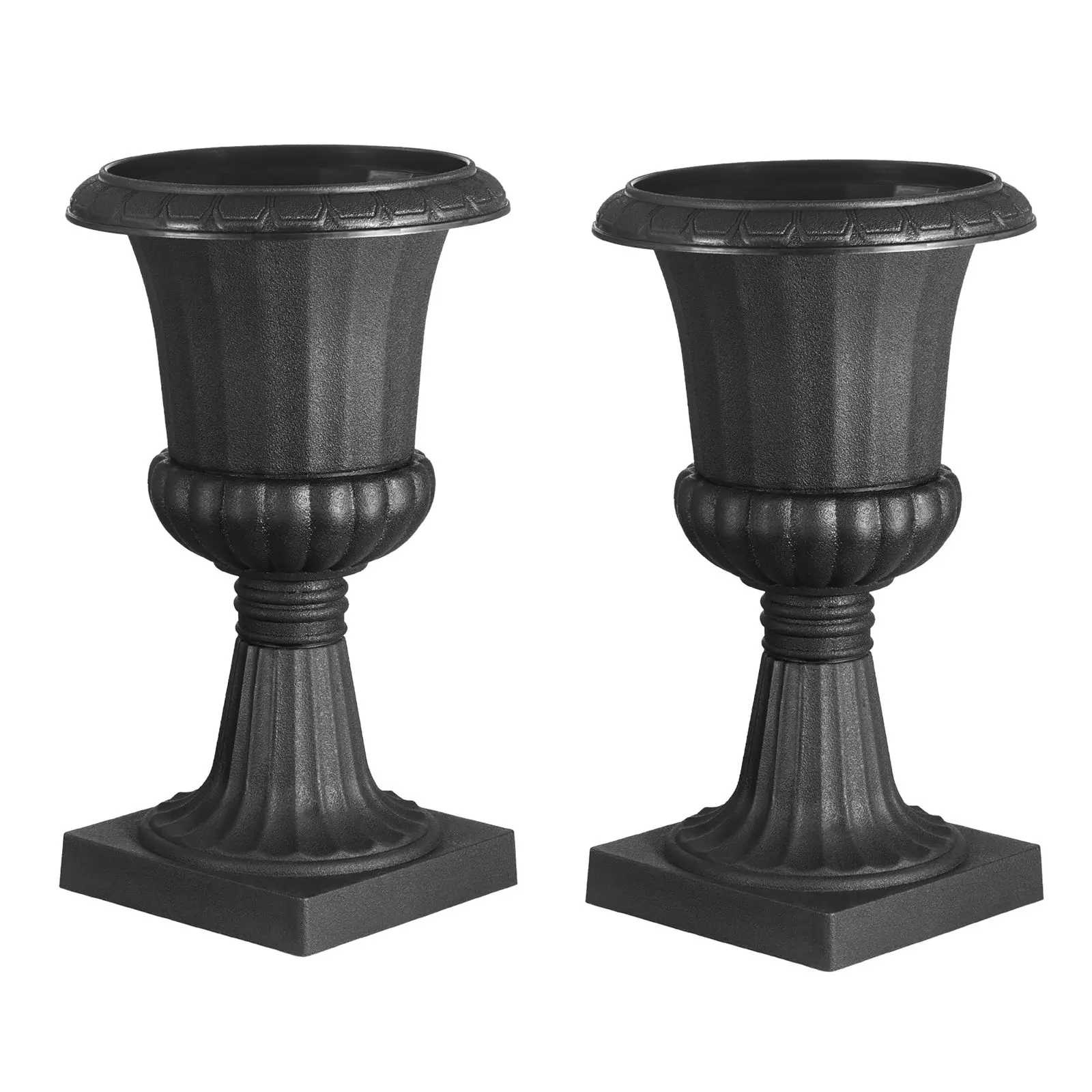 2-Pack Black Classic Plastic Urn Planters (9.8x16.5in) – Aesthetic Outdoor, Planter Set, Raised Garden, Standable Urns for Front Porch & Home Decoration (Indoor & Outdoor Use), Aesthetic Outdoor Urns