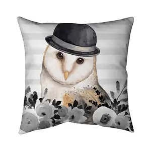 Begin Home Decor 5541-1616-CH3-2 16 x 16 in. Owl Detective White Flowers Pillow - Illustrative Home Decor