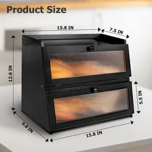 Bread Box, 100% Natural Bamboo Storage, Extra Large Capacity Container, Double Layer Breadbox for Kitchen Countertop, Farmhouse Homemade Organizer with Instruction and Screwdriver Assembly Required