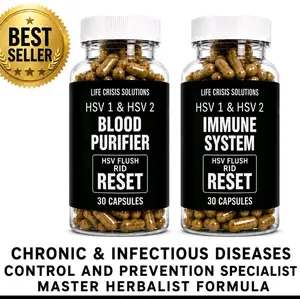 NO LABEL OPTION AVAILABLE-BEST WORLDWIDE SUPER MAXIMUM STRENGTH SUGAR FREE NATURAL ORGANIC  RID HERBS-HSV FLUSH 30 CAPSULES  &  30 IMMUNE CAPSULES