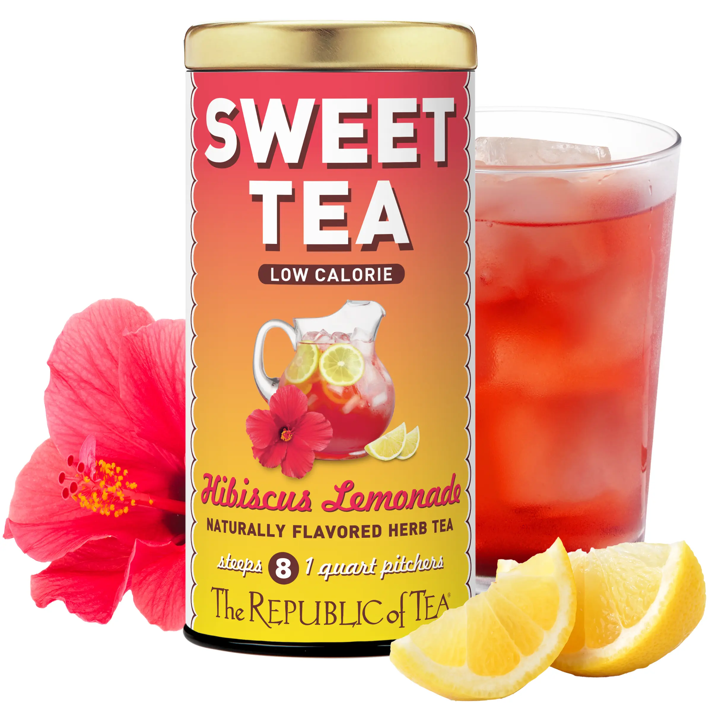 The Republic of Tea – Keto-Friendly Sweet Iced Hibiscus Lemonade Herbal Tea, 8 Large Quart-Sized Iced Tea Pouches, Naturally Caffeine-Free