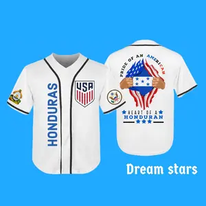 Baseball jersey Honduras and USA pride Quick Dry Breathable Unisex Comfortable