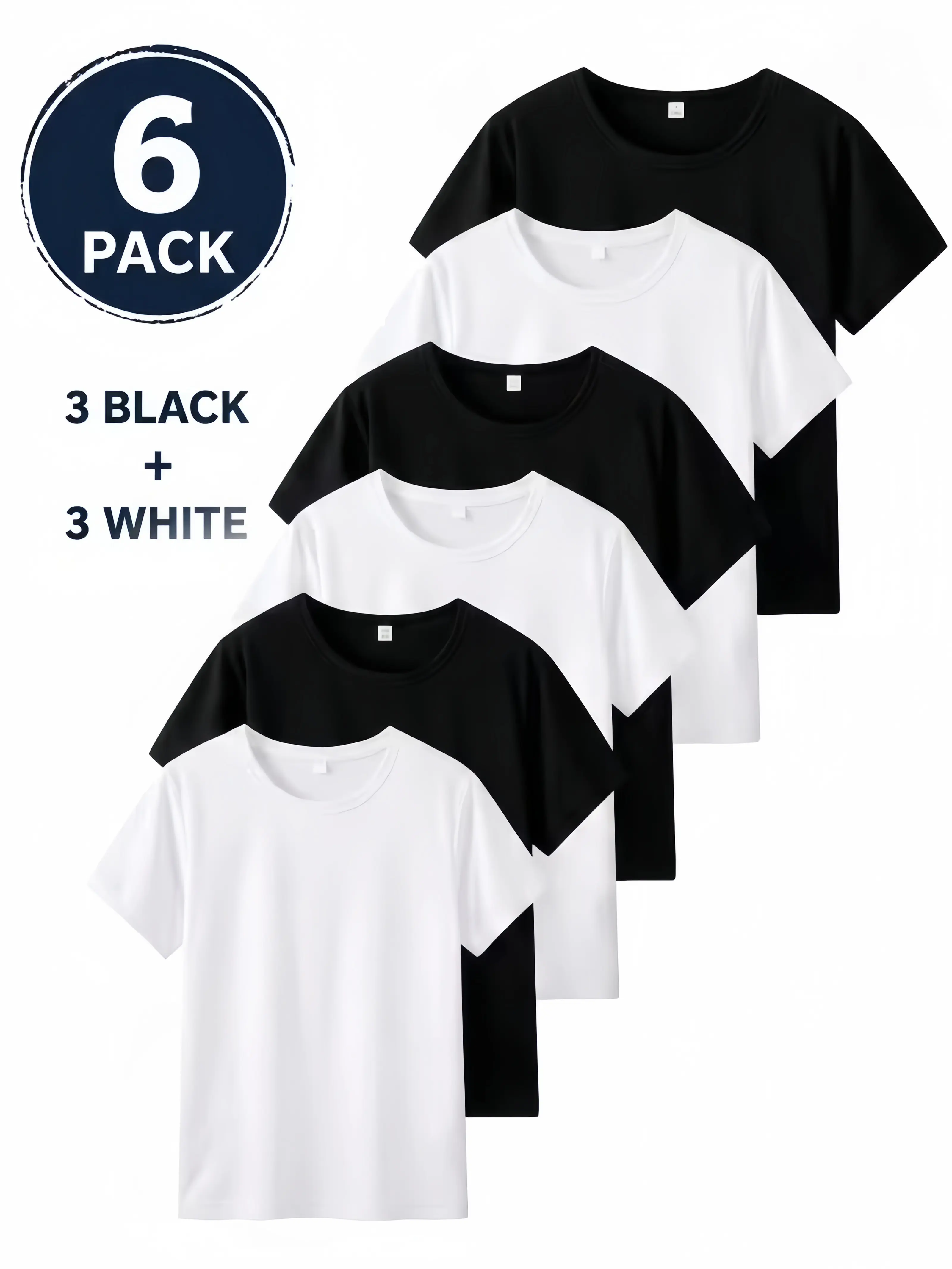 6-Pack Unisex Solid-Color 100% Cotton T-Shirts, Lightweight Short-Sleeve Crewneck Tops, Soft and Breathable Basic Multi-Pack T-Shirts, A Must-Have for Sports, Fitness and Trendy Everyday Casual Wear, Perfect for Summer and Fall.