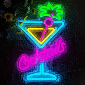 1 piece cocktail glass led neon art wall light, decorative dimmable USB powered martini led neon light, for parties, cocktail bars, club bedroom window glass, hotel cafes, shop garage wall decoration, commercial sign neon