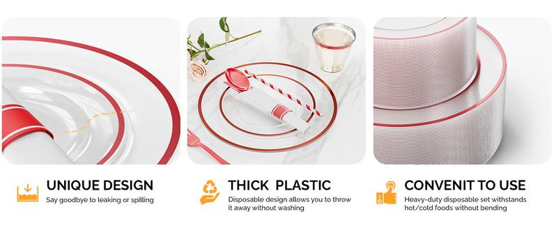 ROVSUN 400 Piece  Disposable Dinnerware Set for 50 Guests, Clear Plastic Plates for Party, 50 Pre-Rolled Napkins,Silverware,Dinner & Dessert Plates,Cups,Straws for Wedding Birthday Event,TikTokShopBlackFriday