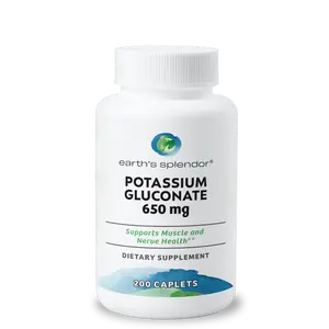 Earth's Splendor Potassium Gluconate 650 mg Caplets - Supports Muscle & Nerve Health, Maintains Fluid Balance, 200 Caplets