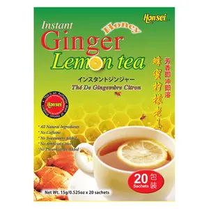 Honsei Instant Honey Lemon Ginger Tea 20 Sachets x 15g 300g Pure Natural Flavor for Nausea Relief & Sore Throat Soothing