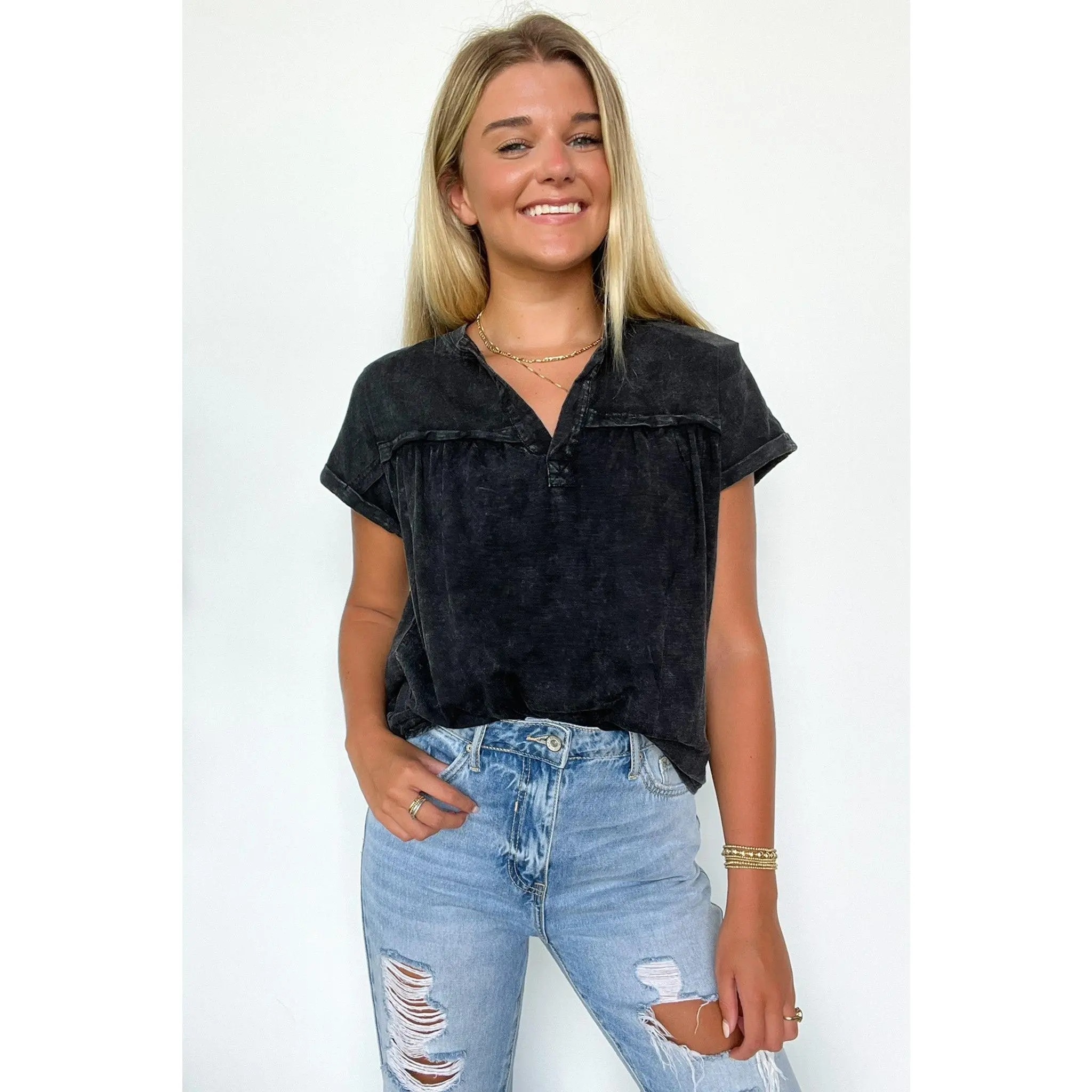 Waverly Mineral Washed Split Neck Top - FINAL SALE Waverly Mineral Washed Split Neck Top - FINAL SALE