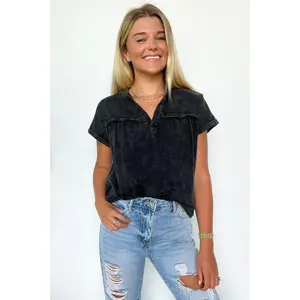 Waverly Mineral Washed Split Neck Top - FINAL SALE