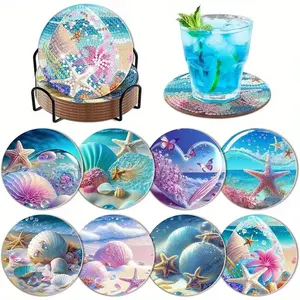 8-Piece Diamond Art Cup Mat Set with Stand, DIY Ocean Series Diamond Art Coasters, Diamond Painting Coasters, Suitable for Adults and Beginners, Perfect Gift