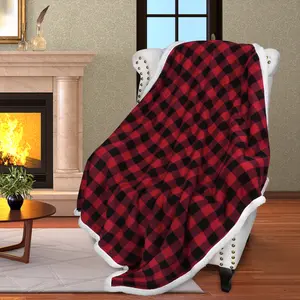 Catalonia Plaid Sherpa Micro Fleece Blanket Plush Soft Warm Reversible Throw 60” x 50”