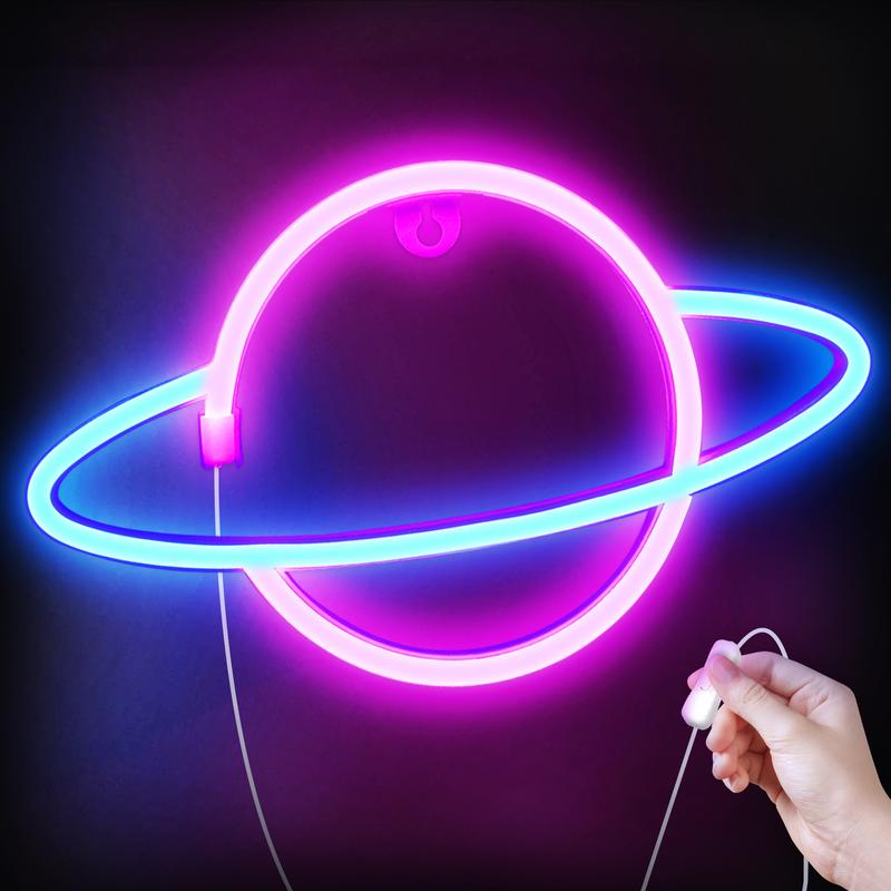 Neon Planet Light LED Sign with On/Off Switch, Aesthetic Saturn ...