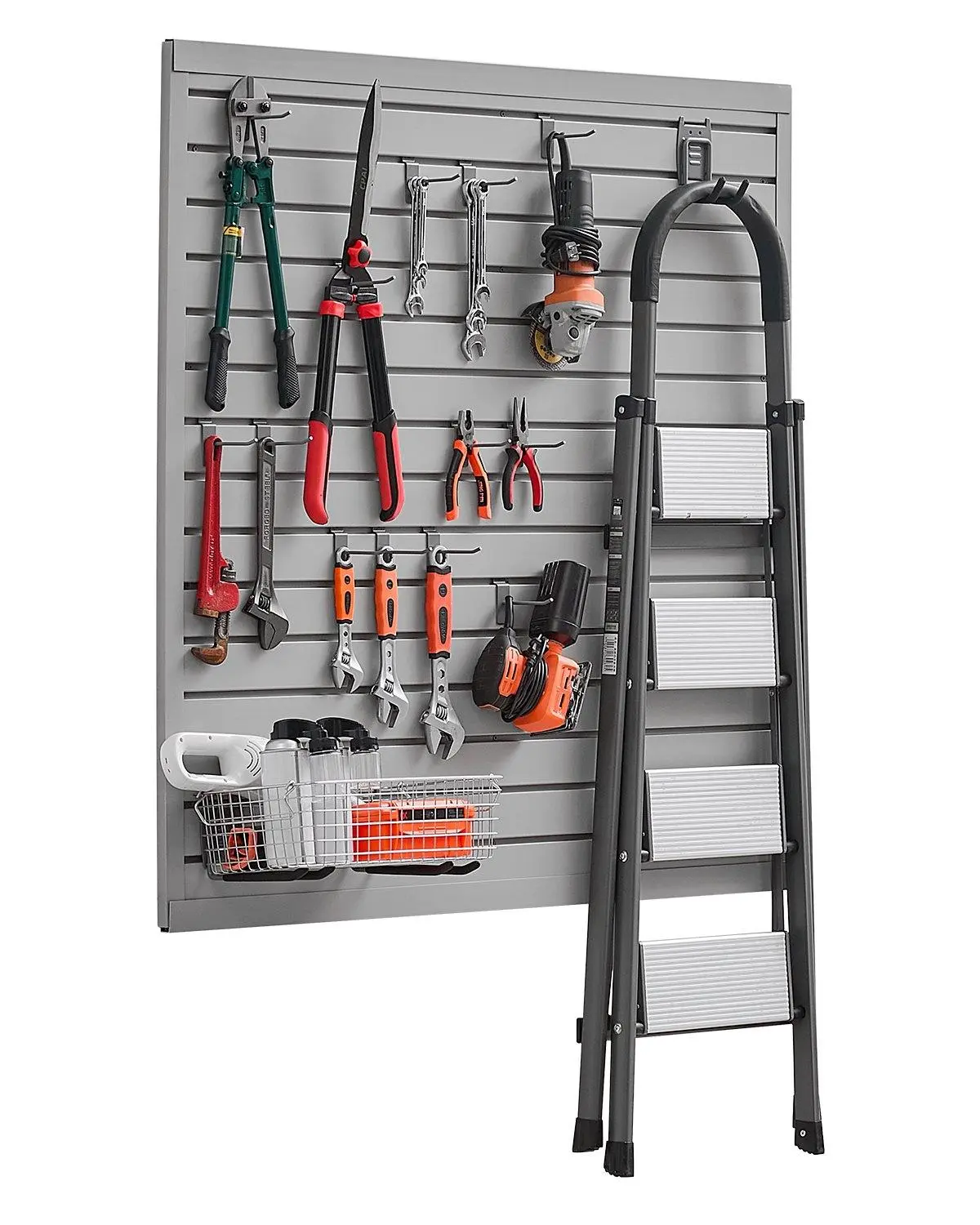 【summerfinds】VEVOR Heavy-Duty PVC Slat Wall Panel, 4x4 ft, Modular Grey Home Slatwall with Coupling Structure, Easy-to-Install Adjustable DIY-Cut Panel for Storage, Display, Tool Kit Organization, Power Tool Organizer