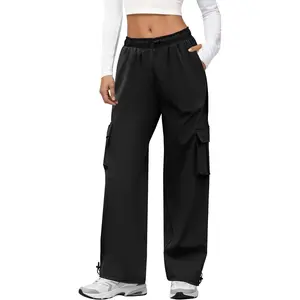 Cargo Pants Women Quick Dry Parachute Hiking Pants with Pockets Elastic Waist Lightweight Water Resistant Joggers