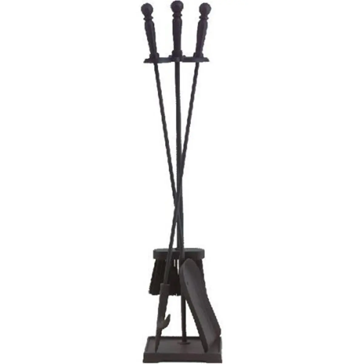 Dagan Black Steel Classic Traditional 4-Piece Fireplace Tool Set - Ball Handles, Poker, Brush, Shovel, Rectangle Base, 9 lbs, Assembly Required