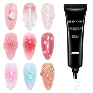 3D Sculpting Gel for Nail Art, Rhinestone Glue for Molding, Sculpture, Decoration, DIY Nail Designs at Home and Salon, No Wipe Clear Gel Polish Tubes 15g