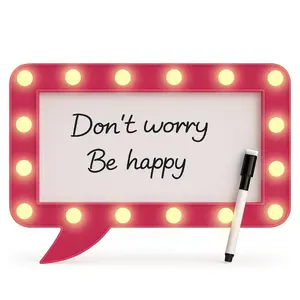 Pink Speech Bubble Whiteboard Memo Board Light Sign – Large 13" X 9" - 16 Warm White LED Lights, Pen & Eraser – Wall Hanging or Desktop – Teen Girls Bedroom Sign, Cafe, Diner, Retail Store Decor