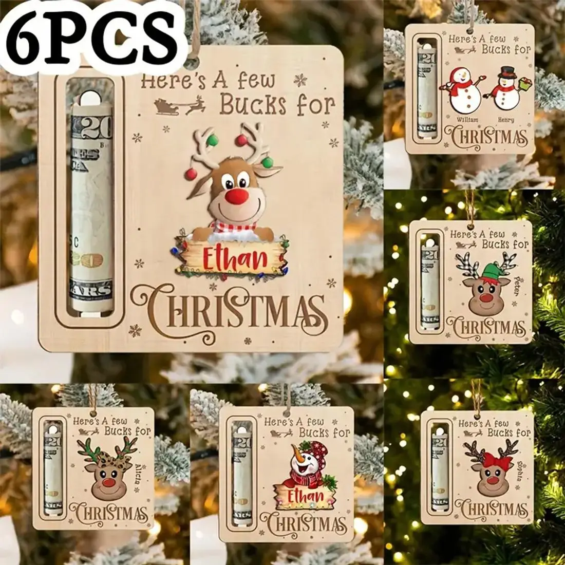 Christmas Themed Money Card, 6 Counts/set Cute Cartoon Pattern Money Holder, Funny Money Clip for Cash Gift, Christmas Tree Decoration