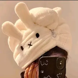 Kawaii Miffyy Rabbit Cartoon Dry Hair Cap | Coral Fleece Portable Strong Water Absorption Quick Drying Girl Gift