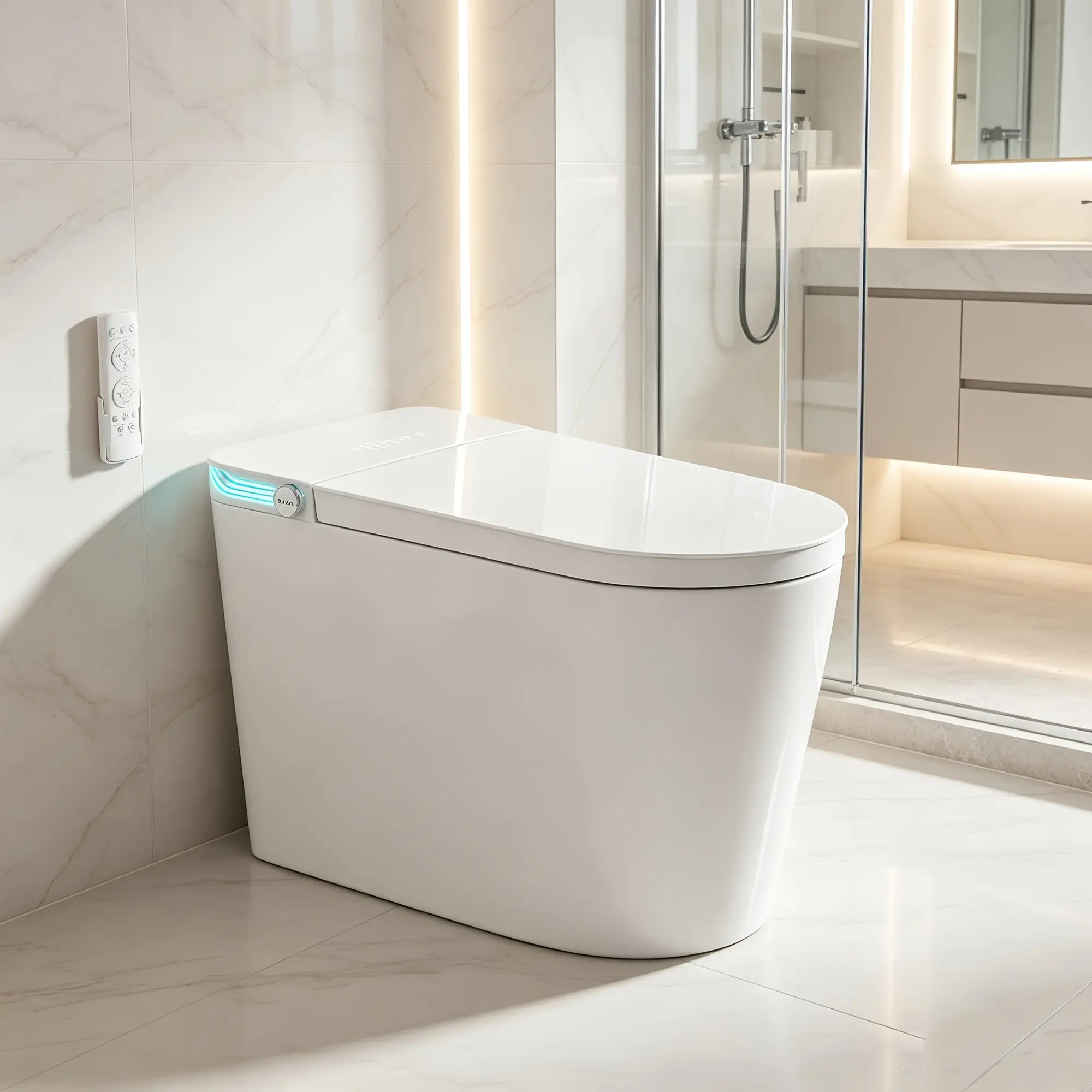 Multi-Functional Electric Smart Toilet with Heated Seat, Auto Soft-Close Lid, ft-Activated Sensor Flush, Warm Water Wash, Warm Air Dry & Energy-Saving Design for Family Bathroom Fixtures