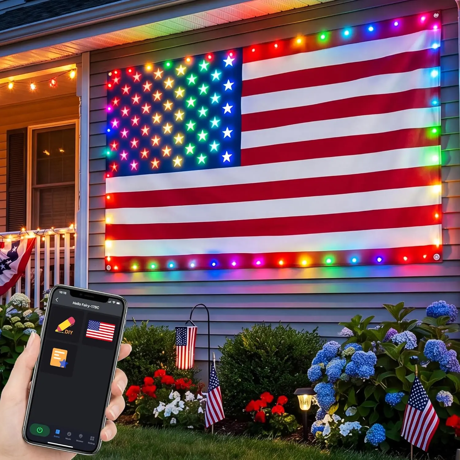 2026 New RGB American Flag Lights 3ft x 5ft 82LED Light up American Flag One Sided