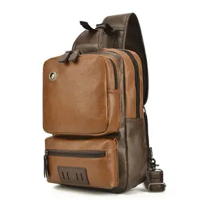 Large Breast Bag Men's Bag Trendy Large Capacity Crossbody Bag Outdoor Sports Backpack Soft Leather Texture Retro Shoulder Bag