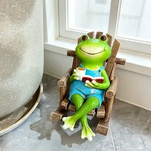 Frog Rocking Chair Stress-Relieving Decorative Item for Office Desk 15cm x 17cm x 11cm Resin Handicraft Fun Birthday Gift Quirky Creative Decor whimsical home