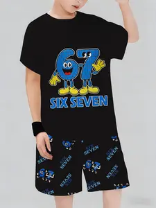 Trendy Kids Toddler Two-Piece Set Tee & Pants with Cartoon Image, Graphic Print Set, Vibrant All-Over Print, Perfect for Outdoor Wear, Casual Fitted Style