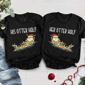 His and Her Christmas Shirts, Couples Shirts, Funny Matching Couples Christmas Pajamas, Mr Mrs Christmas Shirts, Cute Otter Couple