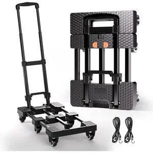 Folding Hand  500lbs, Portable Heavy Duty  Cart, 6 Wheels Collapsible Luggage Cart with 2 Elastic Ropes - Compact Trolley Cart for Easy Moving - Ideal Hand Cart for Travel and More