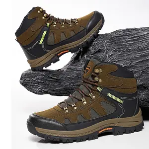 Men's High-Top Fashion Hiking Boots-Comfortable and Durable, Non-Slip TPR Sole, Lace-up Closure, Green and Black Camouflage Pattern, Suitable for Outdoor Adventure, All Seasons Wear Waterproof