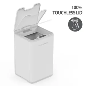 Ninestars 2.6 Gal / 10L,  Automatic Touchless Trash Bin, Motion Sensor Trash Can, Waterproof, White Plastic, Square Shape,