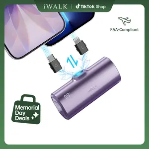 iWALK 5000mAh Portable Charger Power Bank, 20W PD Fast Chargeable Tech Accessory with USB Type-C & Lightning Plugs, Purple Silicone Case, LED Display, Durable Protection for iPhone 17-11 & Smartphones, Earbuds & Accessories, Summervibes Outdoor Use