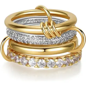 Gold Stackable Rings for Women Non Tarnish, 18K Gold Plated CZ Cubic Zirconia Rings, Golden Rings Set, Multi-Link Connected Rings