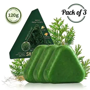 Miaofutong 120g 3-Pack Nature Triangle Shampoo Bar Usman Grass Formula Strengthens & Smooths Hair Natural Shampoo for All Hair Types