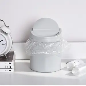 Cute Small Trash Can with Lid, Compact Press-Type Desktop Garbage Bin, Portable Table Waste Basket for Desk, Vanity, Bathroom, Car