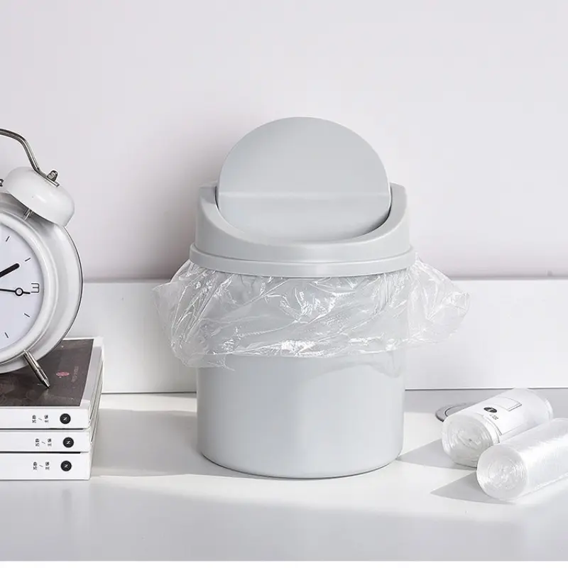 Cute Small Trash Can with Lid, Compact Press-Type Desktop Garbage Bin, Portable Table Waste Basket for Desk, Vanity, Bathroom, Car, Bedroom Trash Can with Lid, Plastic Trash Can