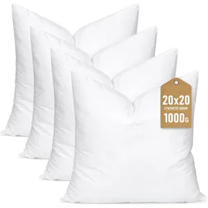Synthetic Down Pillow Insert, 20x20 Down Alternative Throw Pillow Insert. Ultra Soft  Sleeping Pillow with   Cover, Decorative Pillows Set of 4-White.