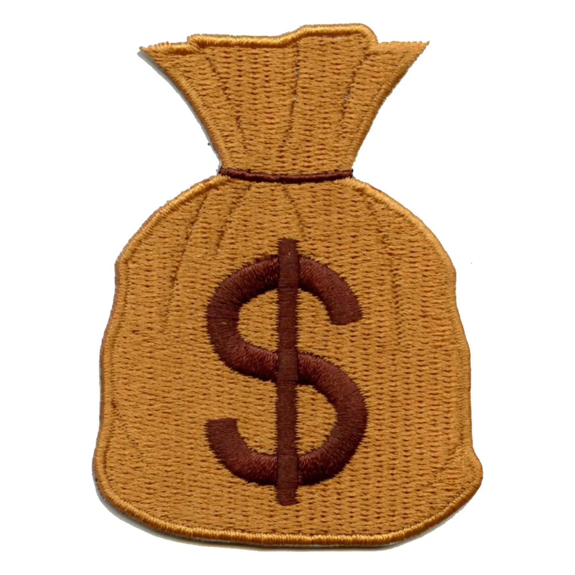 Money Bag Dollar Sign Brown Iron On Embroidered Patch - LARGE