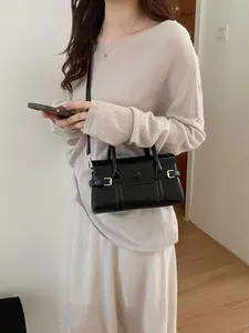 Women's Solid Color Shoulder Bag, Fashionable PU Leather Crossbody Bag for Daily Used, Casual Trendy Versatile High-quality Daily Commuting Bag