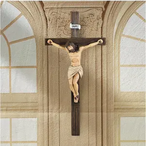 Catholic Wall Crucifix with Hand-Painted Jesus, Religious Cross Wall Hanging, Decor & Gift for Church, Home, Office, Baptism