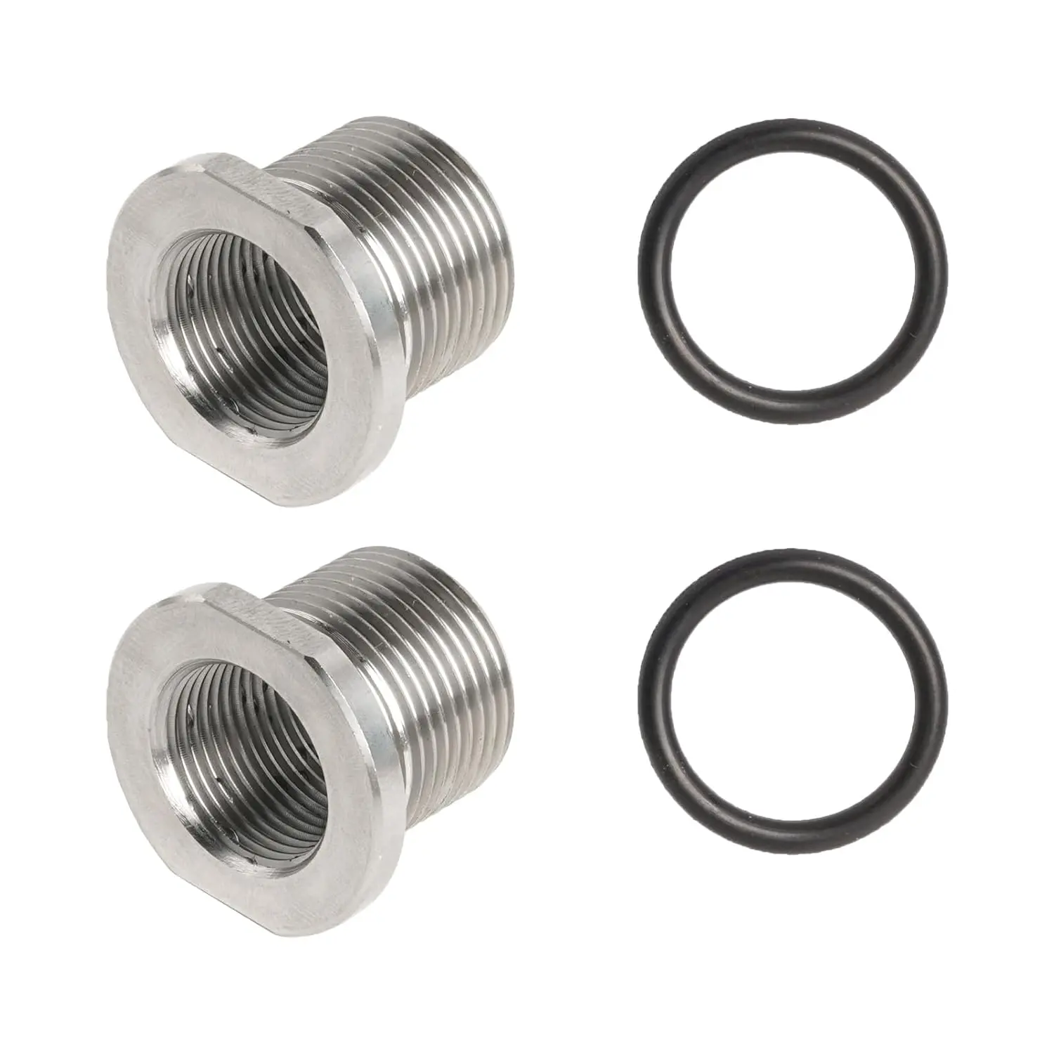 2-Pack Stainless Steel Thread Adapters with 2 Rubber Washers - 1/2x28 to 5/8x24 Thread Protectors for Garden Water Connectors, Durable Reliable Secure Fit for Hardware Needs